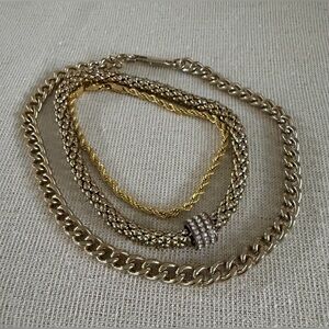Gold Multistrand Statement Necklace and bracelets with Crystal Accent